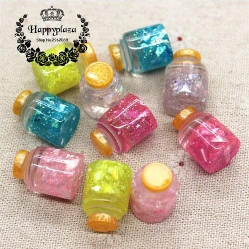 10pcs Cute New 3D Mix Colors Resin Glitter Bottle Miniature Art Flatback Cabochon DIY Craft Decoration,21*16mm