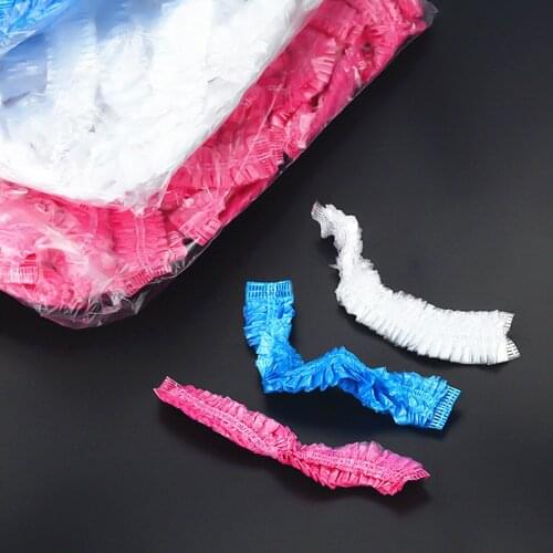 100PCS/Pack Disposable Elastic Shower Cap Bathroom Shower Cap Disposable Shower Cap Transparent Spa Salon Hotel Shower Cap