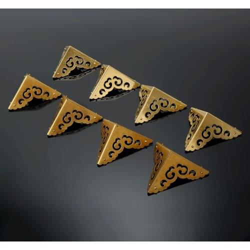 4Pcs Pure Brass Corners Brackets Protector Chinese Furniture Hardware for Cabinet Trunk Jewelry Box Chest Wine Wooden Boxes Case