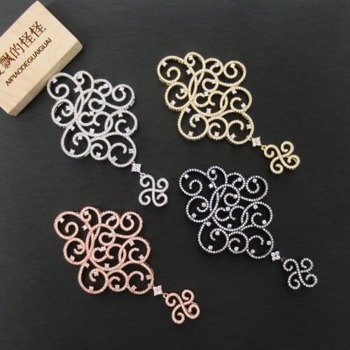 APDGG 45x80mm Gold Plated CZ Pave Flower connector tassels necklace bracelet pendant Jewelry DIY Jewelry Findings