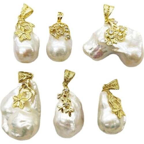 White large baroque pearl pendant huge jumbo flameball fireball pearls gold color special gift