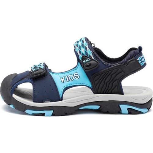 SKOEX Boys Baotou Sandals Summer New Student Boy Non-slip Soft Bottom Sandals Kids Blue Shoes New Childrens Wild Tide Shoes
