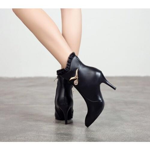 Chelsea stiletto womens high heels autumn and winter 2019 new pointed thin heel lace Korean ankle boots womens large 43-48