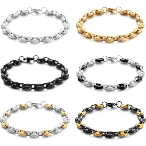 Coffee Beans Chains Bracelets Stainless Steel 6mm 9mm 11mm Link Chain Bracelets Bangles for Women Men Classic Unisex Jewelry