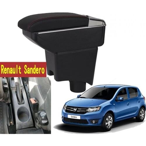 For Renault Sandero Armrest box central Store content Sandero armrest box with cup holder ashtray with USB interface