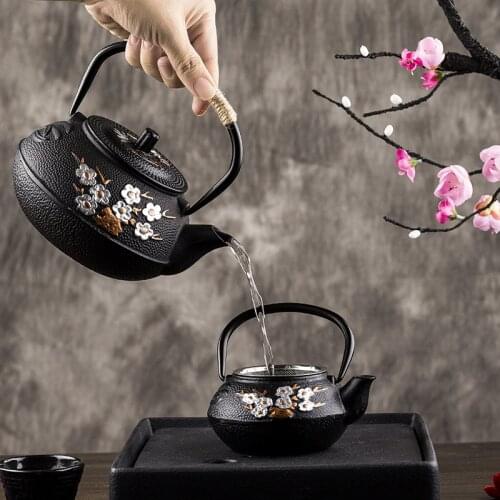 Japanese Style Cast Iron Teapot Plum Blossom Bamboo Tetsubin Household Teahouse Using Teakettle Iron Bottle