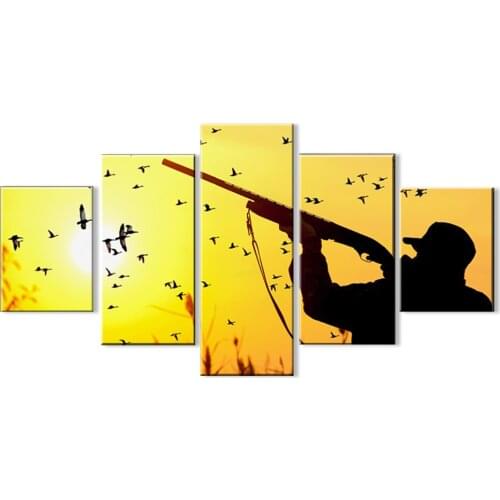 Home Decorations Wall Art HD Printed 5 Piece Hunting Sunset Landscape Posters Cuadros Wall Art Bedroom Paintings Modular Picture
