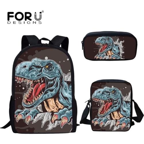 FORUDESIGNS Cool Dinosaur Pattern School Backpack Fashion Bookbags Set for Teen Boys Casual Satchel Travel Bags 2021 Mochila