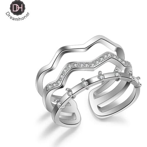 Dreamhonor 925 Sterling Silver Rings Jewelry Multi Layer Resizable CZ Zircon Rings For Women Girls Trendy Wedding 2021 New Gift
