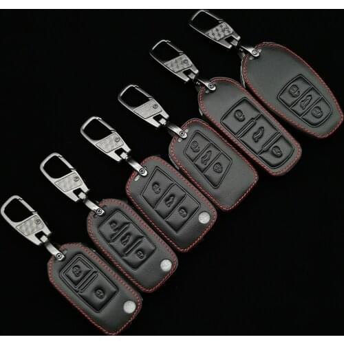 Leather Car Key Case For Vw Volkswagen Polo Golf Passat Beetle Caddy T5 Up Eos Tiguan For Skoda A5 Seat Lleon Altea Remote Cover