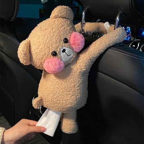 Creative Cartoon Cute Bear Car Armrest Box Drawer Box Car Tissue Bag Seat Back Hanging Tissue Box Home Car Interior Tissue Box