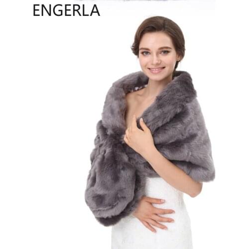 2021 Hot Sale Fashion Elegant Warm Faux Fur Gray Wedding Wrap Shawl Bridal Fur Cape Coat Prom Evening Gown Fur Shawl