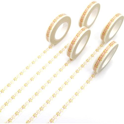 1 PCS Yellow Colored Flower Washi Masking Tape Slim Decorative Adhesive DIY Decorative Color Paper Adhesive Tapes 10m*8mm