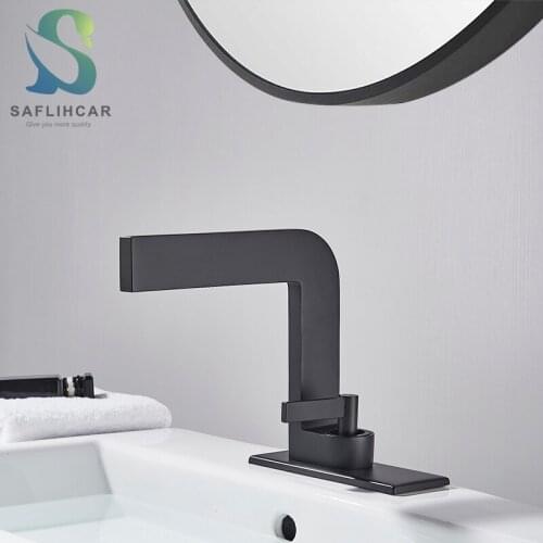 Matte Black Brass Material Bathroom Vanity Faucet Seven-shaped Faucet Gentle Waterfall Outlet Hot and Cold Mixer Taps