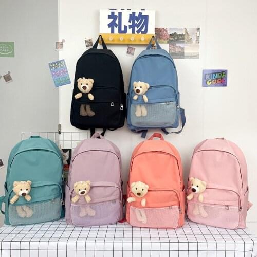 Fashion Women Backpack Summer Harajuku Style Simple School Bag For Girls Cute Cartoon Bear Book Backpacks Scoolbags 2021