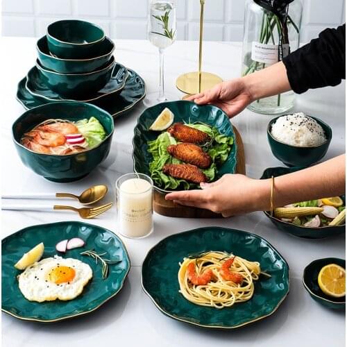 Bowls and dishes set household personalized creative combination Nordic Internet celebrity Green Phnom Penh ceramic tableware