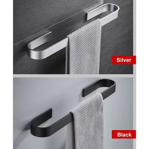 Towel Holder Bathroom Towels Rack Hanger Black Silver 304 Stainless Steel Wall Hanging Towel Bar Organizer Kitchen Storage Shelf