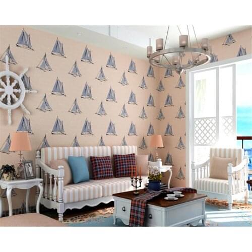 Beibehang wallpaper for kids room wall papers home decor Mediterranean sailing flocking wallpaper roll papier peint mural 3d