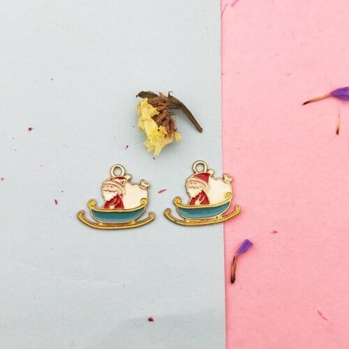 10pcs Alloy Drop Oil Sleigh Santa Claus Charms Pendants Christmas Enamel Charms Fit DIY Jewelry Earring Floating Accessory FX259
