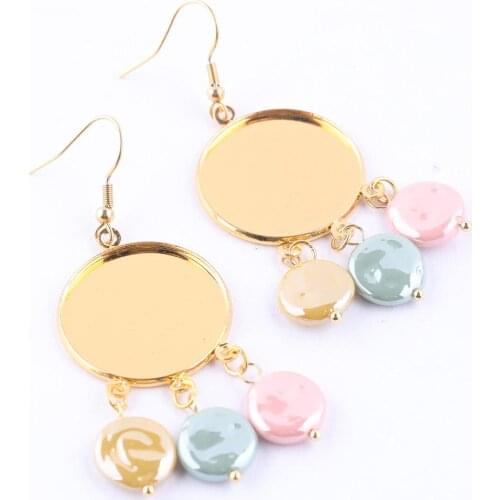 6pcs Fit 25mm Cabochon Earring Base Dangles With Pearl Charms Diy Bezel Setting Blank For Jewelry Making Findings