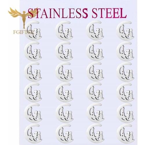 FGifter Stainless Steel Earrings Moon Woman Mens Casual Silver Color Earrings Fashion Jewelry The Best Gift For Friends Girls