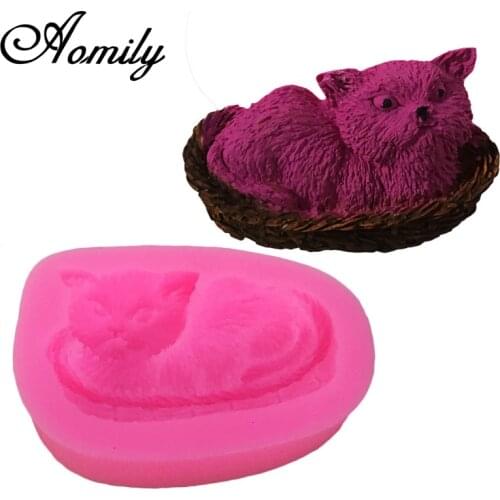 Aomily Lovely Cradle Cat Fondant Silicone Mold Chocolate Cake Mould Candle Sugar Craft Tool Kitchen DIY Baking Decorating Tools