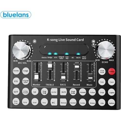 Computer External Sound Card F9 Live Broadcast 18 Sound Effects Stereo Audio Card DSP Sound Chip Voice-Activated LED lights