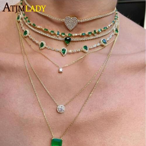 2021 Mothers Day Gift 3mm Thin Tennis Chain Rainbow Colorful Red Green Blue White CZ Heart Gold Plated Girl Choker Necklace