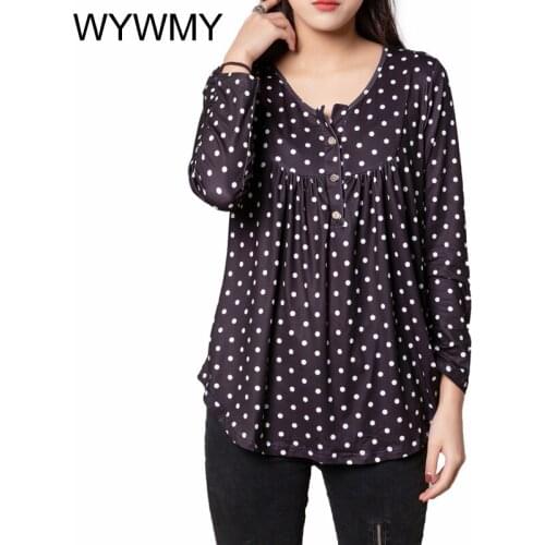 WYWMY Spring Autumn Womens Blouses Oversized O-neck Shirt Dress Long Sleeve Polka Dot Loose Chiffon Shirts Tops Femme Clothing