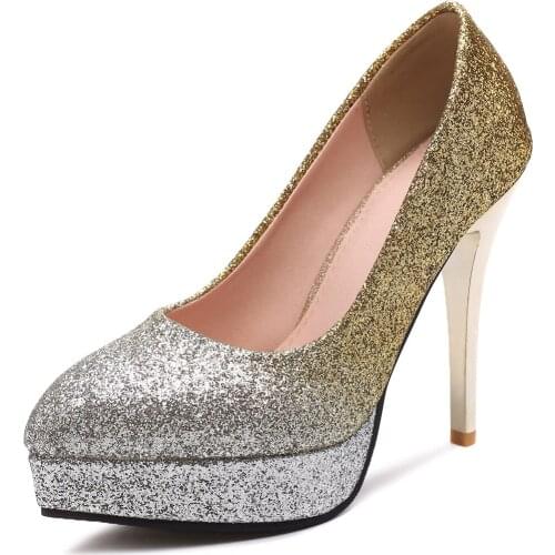 Fashion sequins female 19 years of age season high with fine with waterproof wedding shoe female 33-43