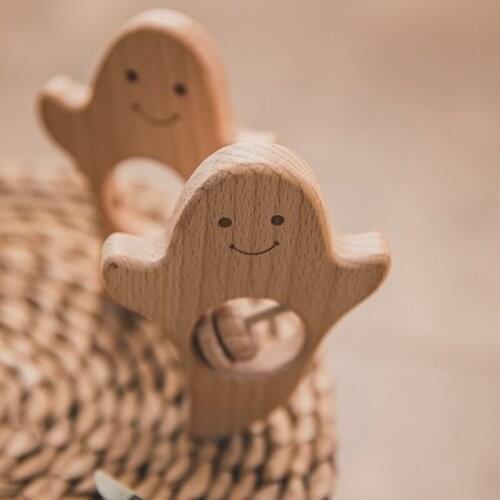 1pc Baby Teether Halloween Beech Wood Teether Toy Pendant Wooden Pumpkin Ghost Triangle Bat Toys Baby Nursing Bead Pendant Toy