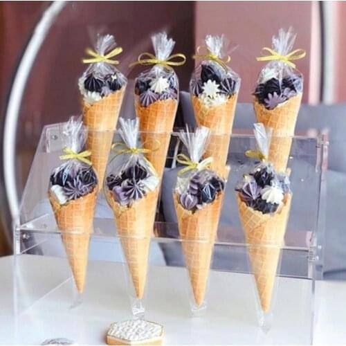 100pcs/lot Diy Candy Bag Wedding Birthday Party Decoration Transparent Storage Bags Sweet Cone Triangle Packaging Pouches Hot