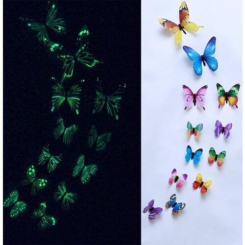 12pcs/lot Butterfly Wall Sticker Decor Glow In The Dark Room Birthday 1 Year Party Stickers Wedding Decoration Accessories