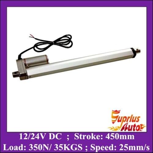 12v linear actuator with 18inch=450mm stroke length, max load 350N with 25mm/s speed linear actuator 24v