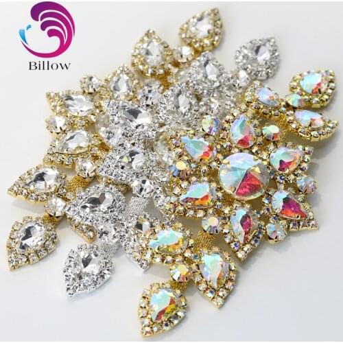 14x6.5cm 1 pcs High Quality Crystal AB Sew On Rhinestone Applique стразы Sewing Rhinestone Corsage Wedding Decoration B1657