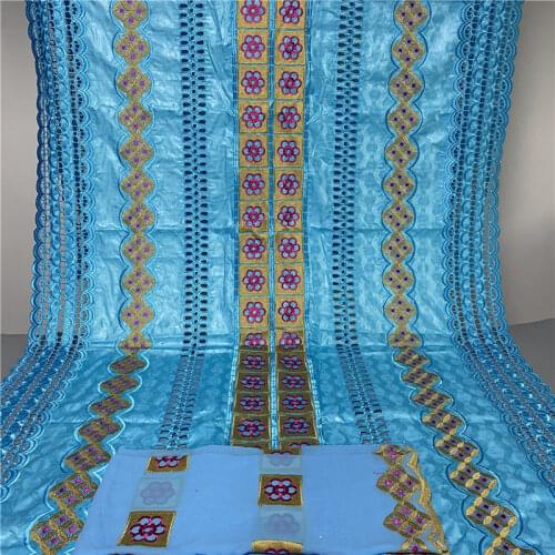 5+2 yards New arrival Stone african Bazin riche fabric with beads embroidery lace With scarf dress material Nigerian HL041301