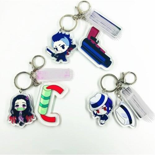 Anime Keychains Demon Slayer Kimetsu No Yaiba Tanjirou Sword Car Accessories Acrylic Keyring Cute Katana Pendant Key Chains