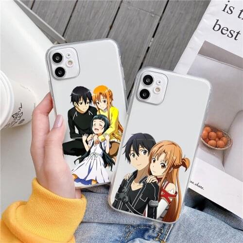 Sword Art Online Kirito And Asuna phone Case For iPhone 11 12 Pro XS MAX XR X 7 8 6Plus SE 2021 Soft Silicone Phone Cover Bag