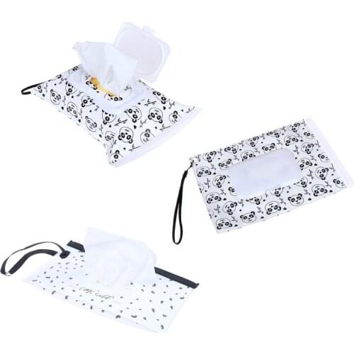 Eco-friendly Wet Wipes Bag Clamshell Cosmetic Pouch Clutch And Clean Wipes Carrying Case Easy-carry Snap-strap Wipes Container