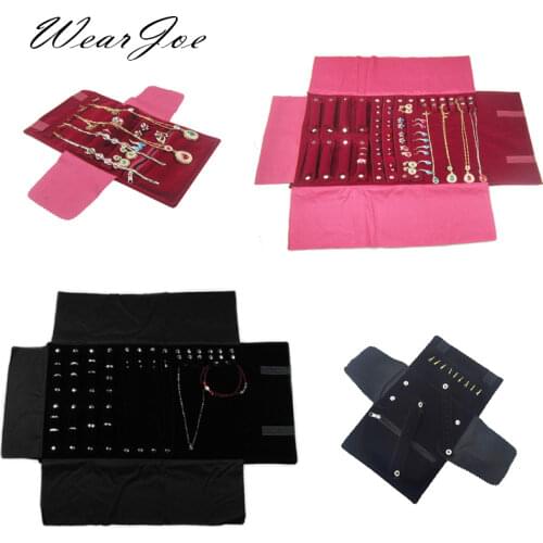 Elegant Burgundy or Black Velvet Small Jewelry Organizer Roll Travel Zipper Bag Case For Multiple Necklace Ring Earrings Storage