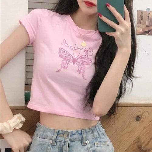 Sexy Butterfly Print O Neck short Sleeve tshirt 2020 Summer Women Casual Slim Fashion T Shirt Female Streetwear Tees