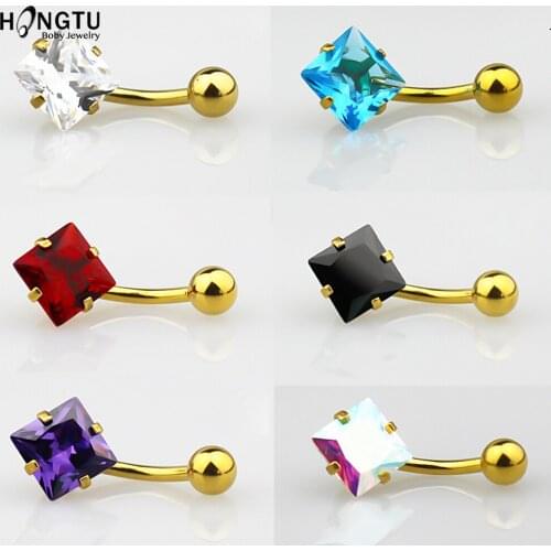 HONGTU 1PC Square Star Heart Belly Button Rings AAA Zircon Surgical Steel Body Jewelry Sexy Crystal Navel Piercing Ombligo 14G