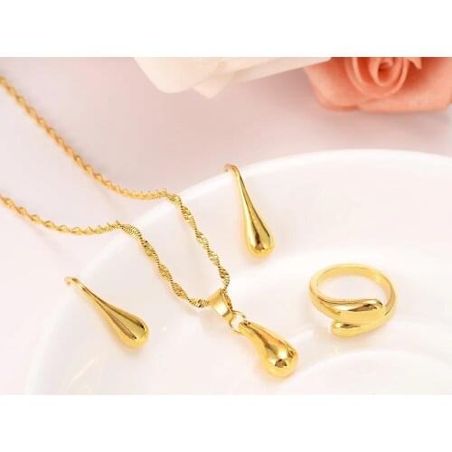 Jewelry set chain necklace earring pendant drip women 18 k Fine Solid gold Filled multi layer Indian sets Amazing beads