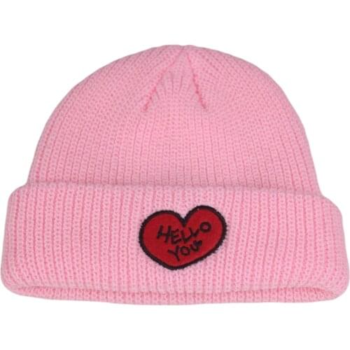 Cute Love Heart Winter Hats Beanies for Kids 2-5 Year Children Ribbed Knit Cap with Letters Pink White Red Blue