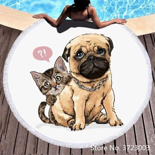 Fashion Dog 3D Printed Bath Towel Microfiber Adult Bath Towel Cartoon Animal Round Soft Absorbent Beach Towels