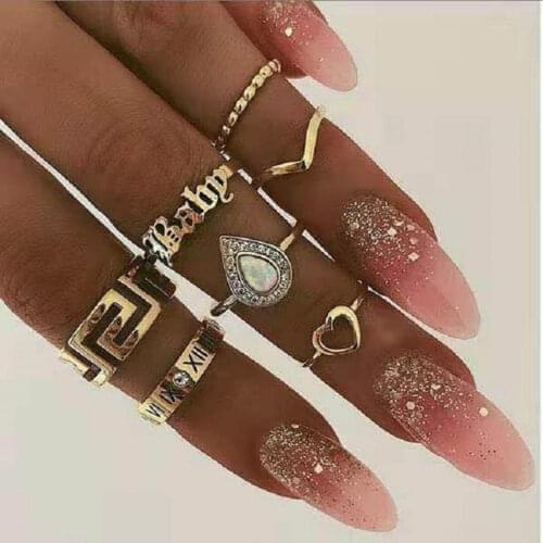 Modyle 2019 NEW FASHION Women Bohemian Vintage Gold Crystal Stack Rings Above Knuckle Rings Set Luxury Free shipping
