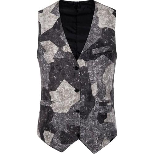 Men New Fashion Four Button Vest Men Jacket Sleeveless Vest Printed Single-Breasted Autumn Waistcoat Plus Size