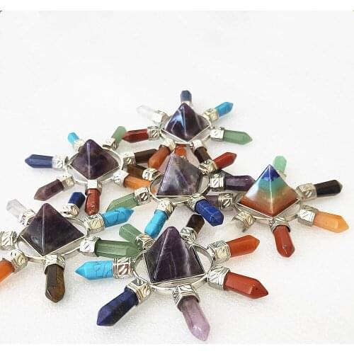 Natural Seven Chakras Amethyst Crystal Pyramid 7 Color Quartz Hexagonal Column Energy GemStone Meditation Reiki Healing 1pcs