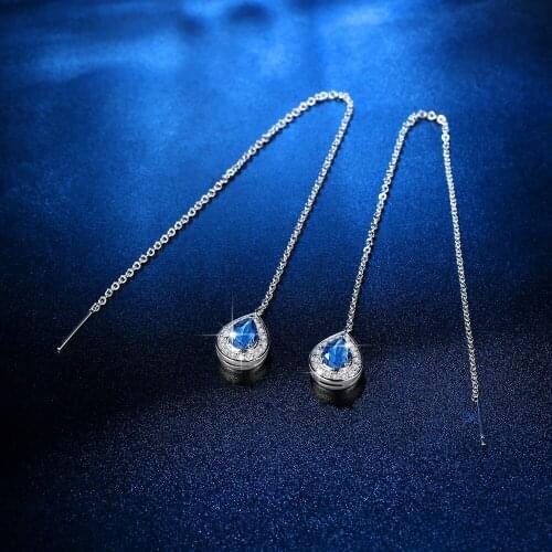 New Angel Tears Drop Earrings Simple Zircon Tassel Earrings For Women Long Chain Blue Zircon Stone Earring Jewelry Fashion Gift