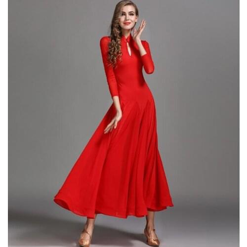 Ballroom dance competition dressesblack red waltz dance dress costumes long sleeve standard ballroom dress foxtrot my789